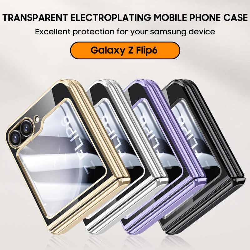 Shockproof Transparent Electroplating Case with Hinge Protection For Galaxy Z Flip