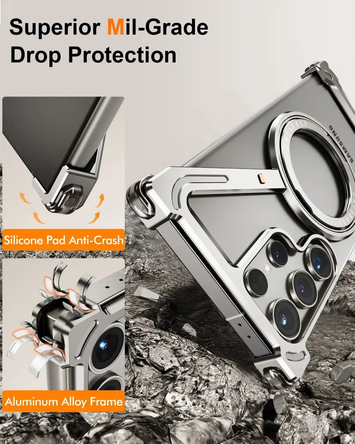 Z-Shape Metal Case - Minimalist Frameless Design with 360° Rotating Kickstand For Samsung Galaxy S25 Ultra
