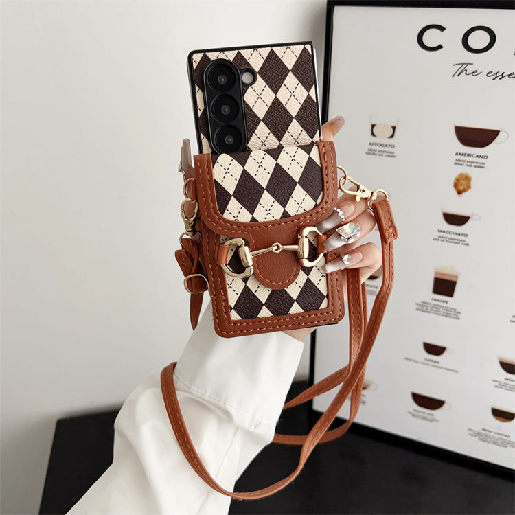 Leather Crossbody Case with Card Holder for Galaxy Z Fold