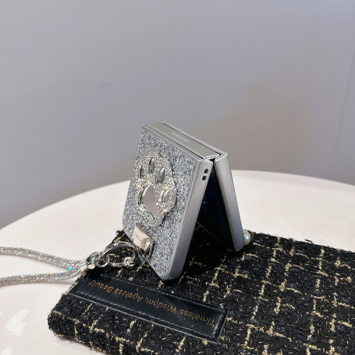 Luxury Silver Glitter Mirror Case with Lanyard for Galaxy Z Flip Series
