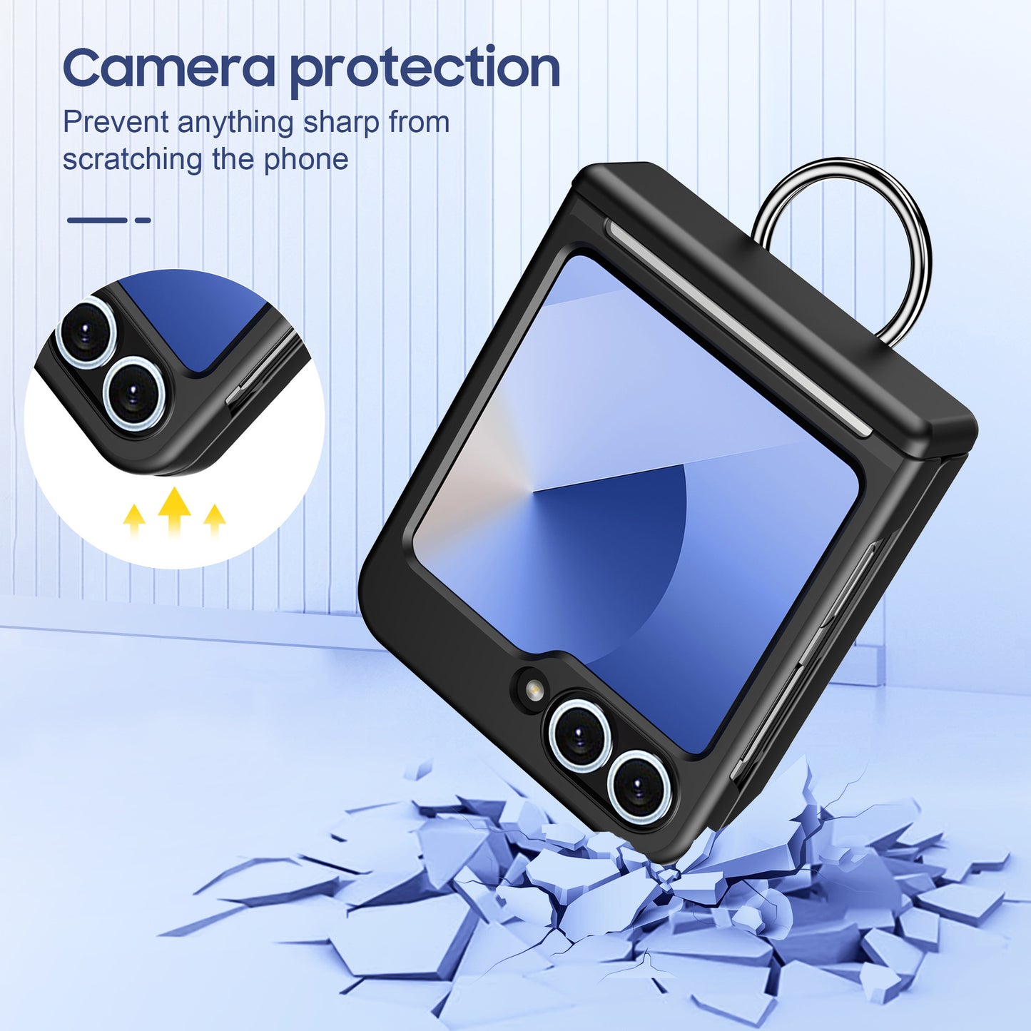 Shockproof Case with Hinge Guard, Card Holder, and Ring Bracket For samsung Z Flip