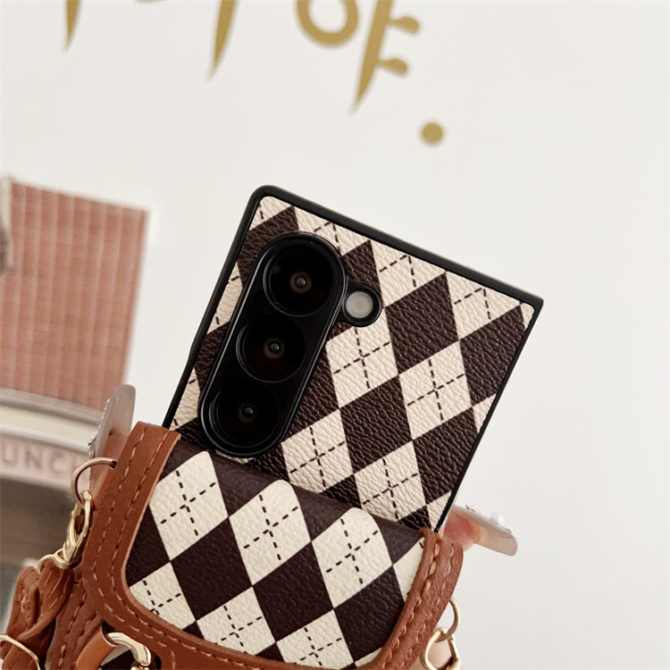 Leather Crossbody Case with Card Holder for Galaxy Z Fold