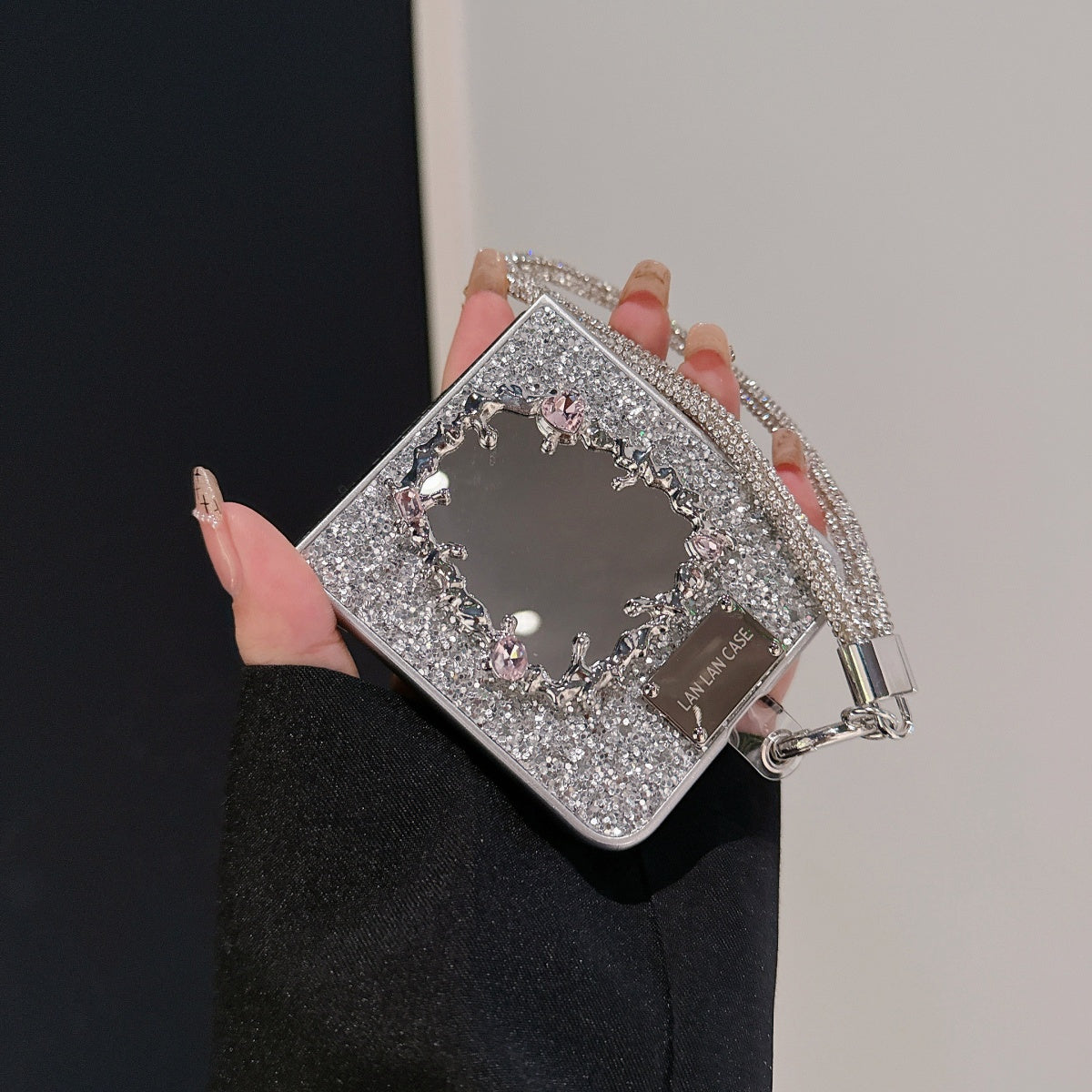 Luxury Silver Glitter Mirror Case with Lanyard for Galaxy Z Flip Series