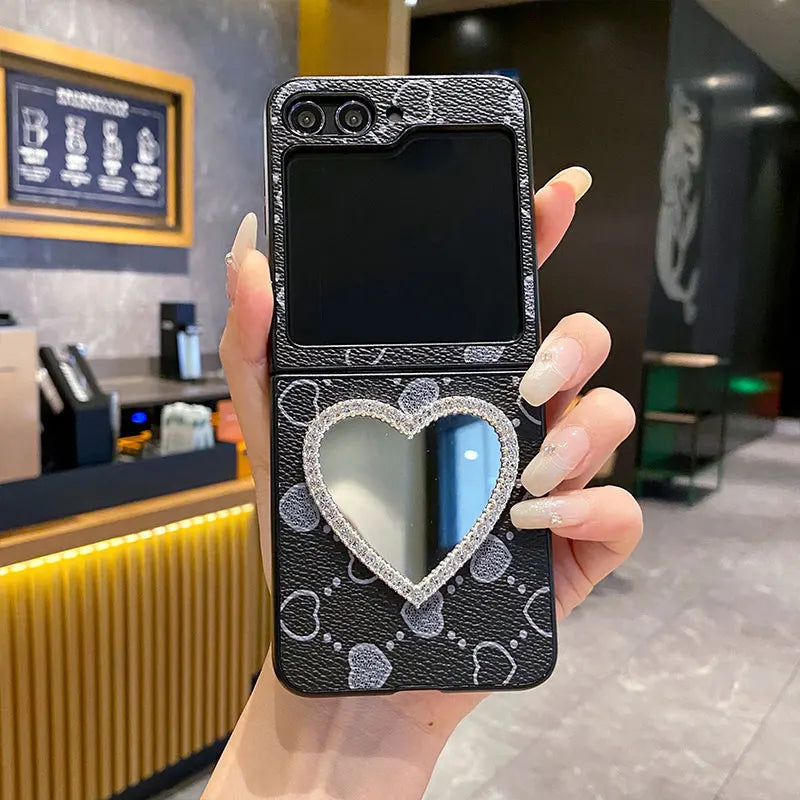 Luxury Heart Mirror Leather Case for Samsung Galaxy Z Flip