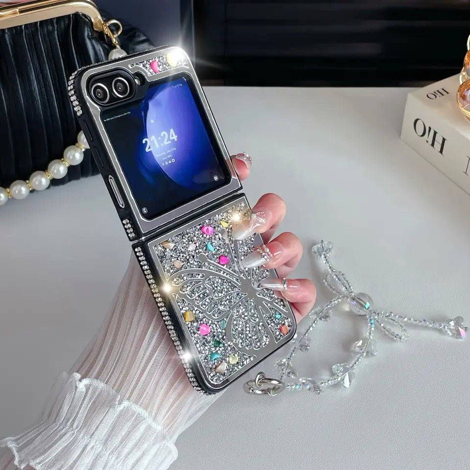 Luxury Diamond Butterfly Crystal Case with Chain for Samsung Galaxy Z Flip