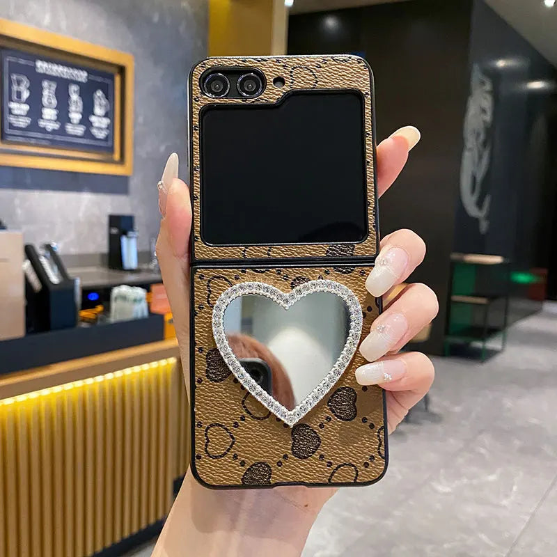 Luxury Heart Mirror Leather Case for Samsung Galaxy Z Flip