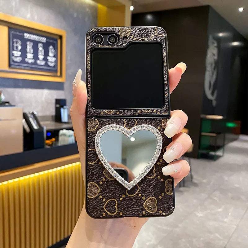 Luxury Heart Mirror Leather Case for Samsung Galaxy Z Flip