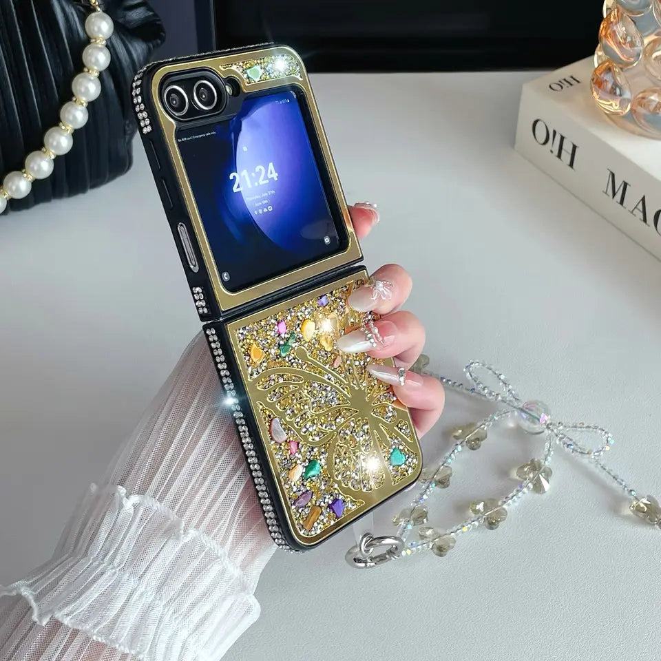 Luxury Diamond Butterfly Crystal Case with Chain for Samsung Galaxy Z Flip