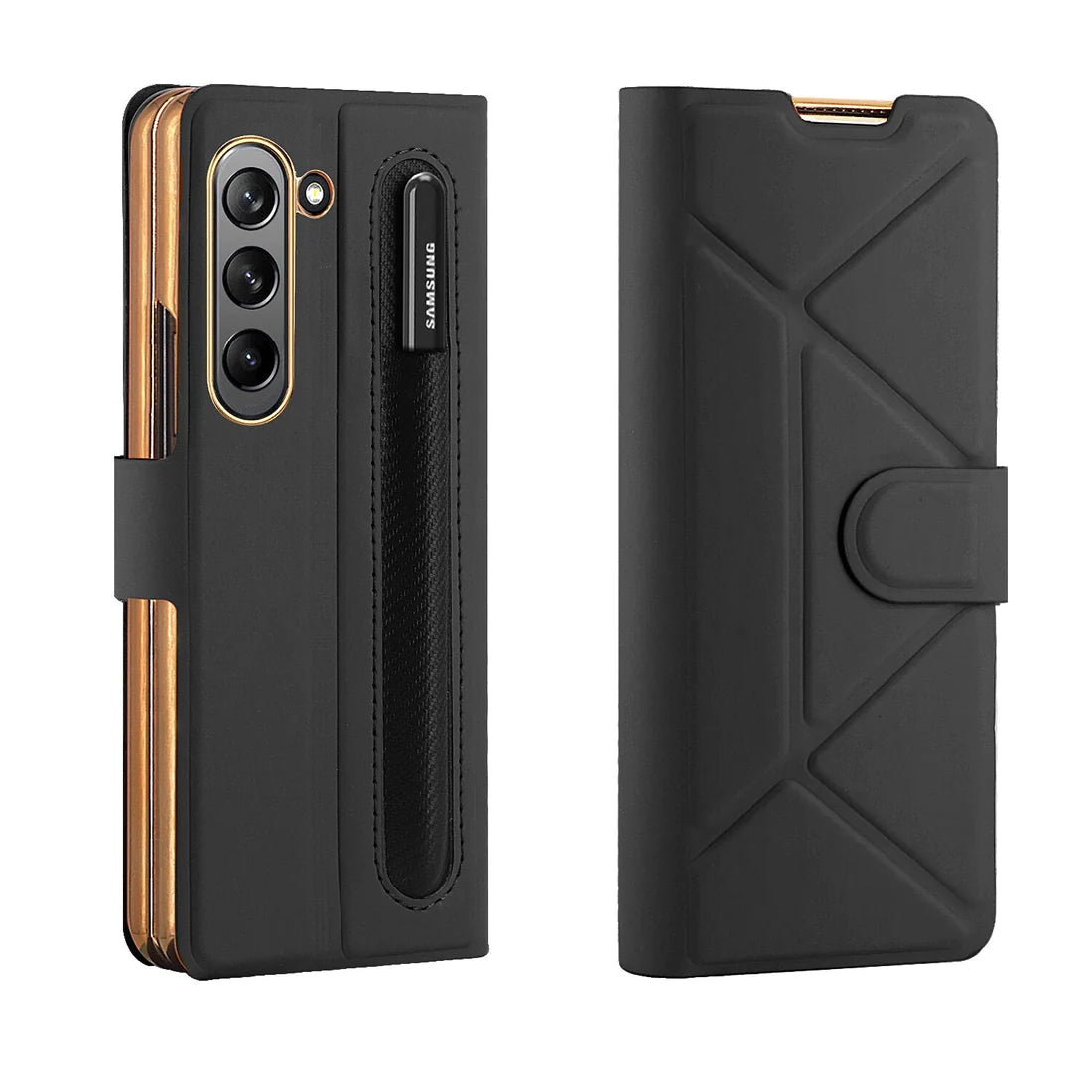 Leather Flip Stand S Pen Holder Slot Case For Galaxy Z Fold 4 & 5