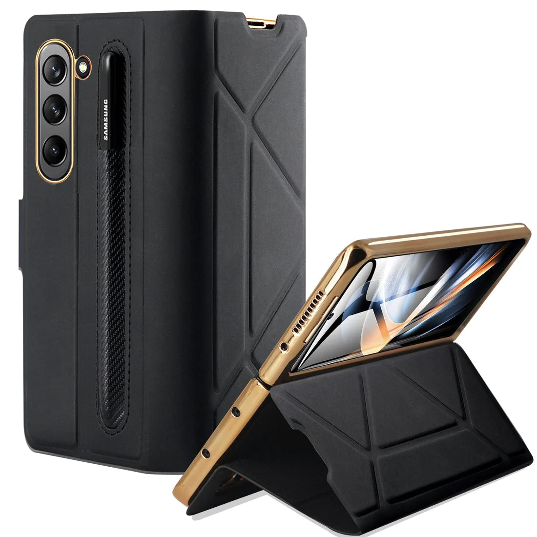 Leather Flip Stand S Pen Holder Slot Case For Galaxy Z Fold 4 & 5