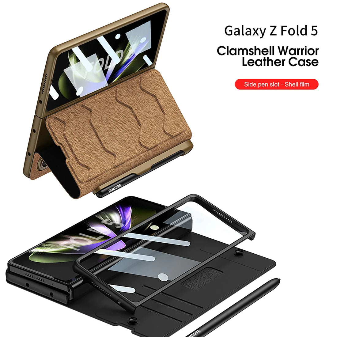 Leather Case with Side Pen slot for Samsung Galaxy Z fold 5 & 4