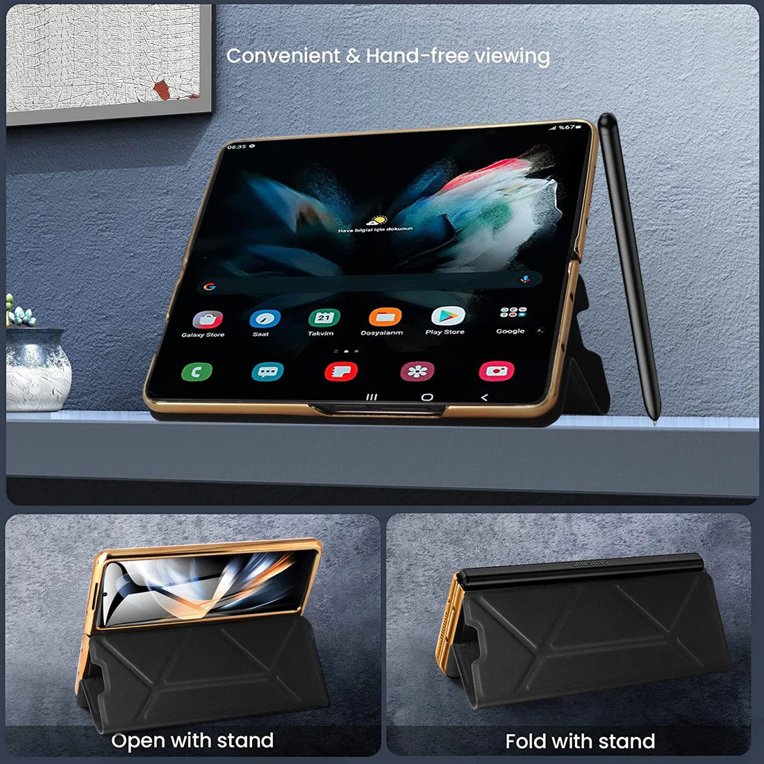 Leather Flip Stand S Pen Holder Slot Case For Galaxy Z Fold 4 & 5