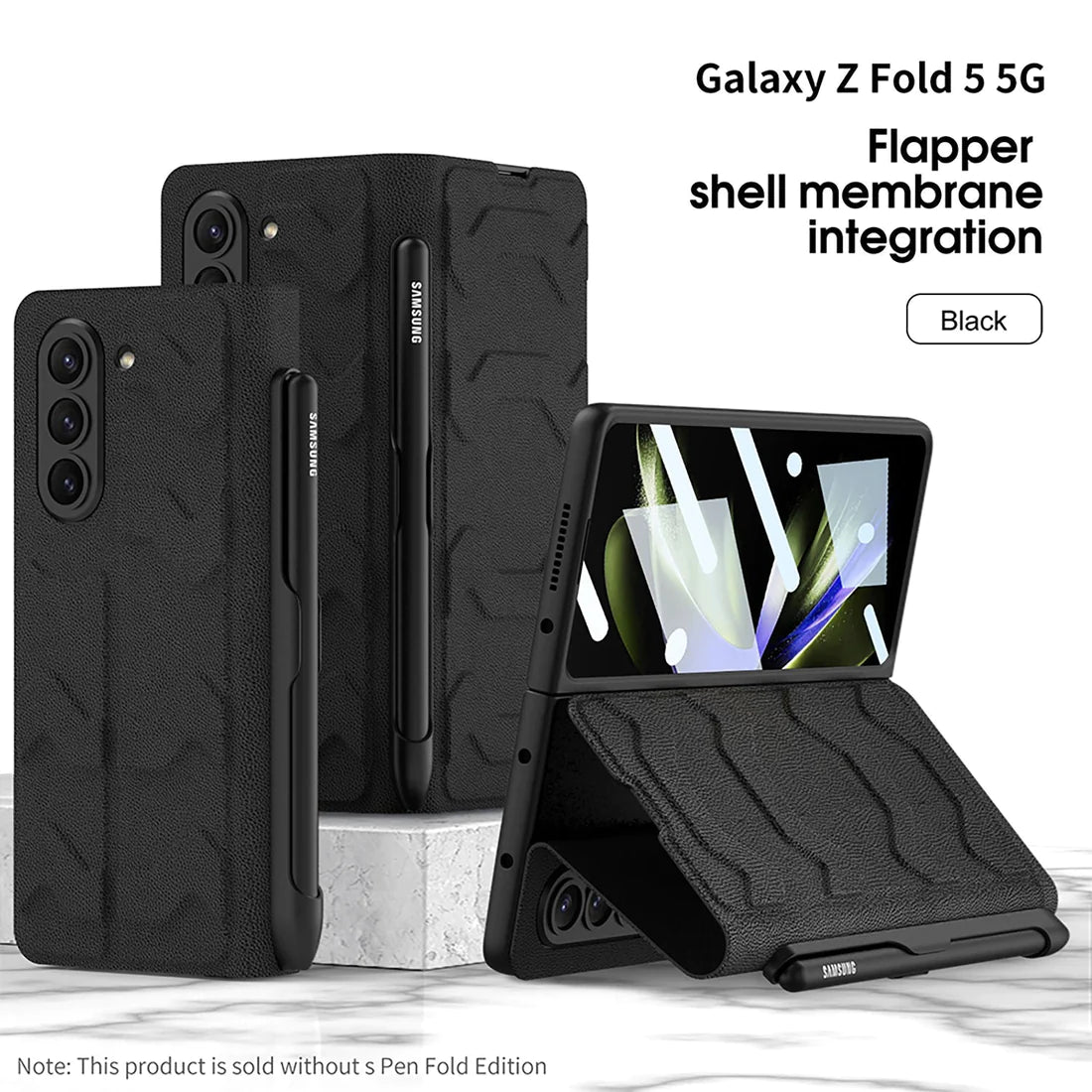 Leather Case with Side Pen slot for Samsung Galaxy Z fold 5 & 4