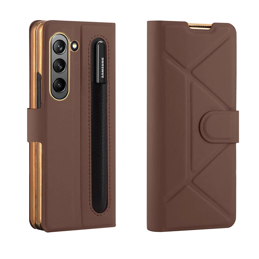 Leather Flip Stand S Pen Holder Slot Case For Galaxy Z Fold 4 & 5