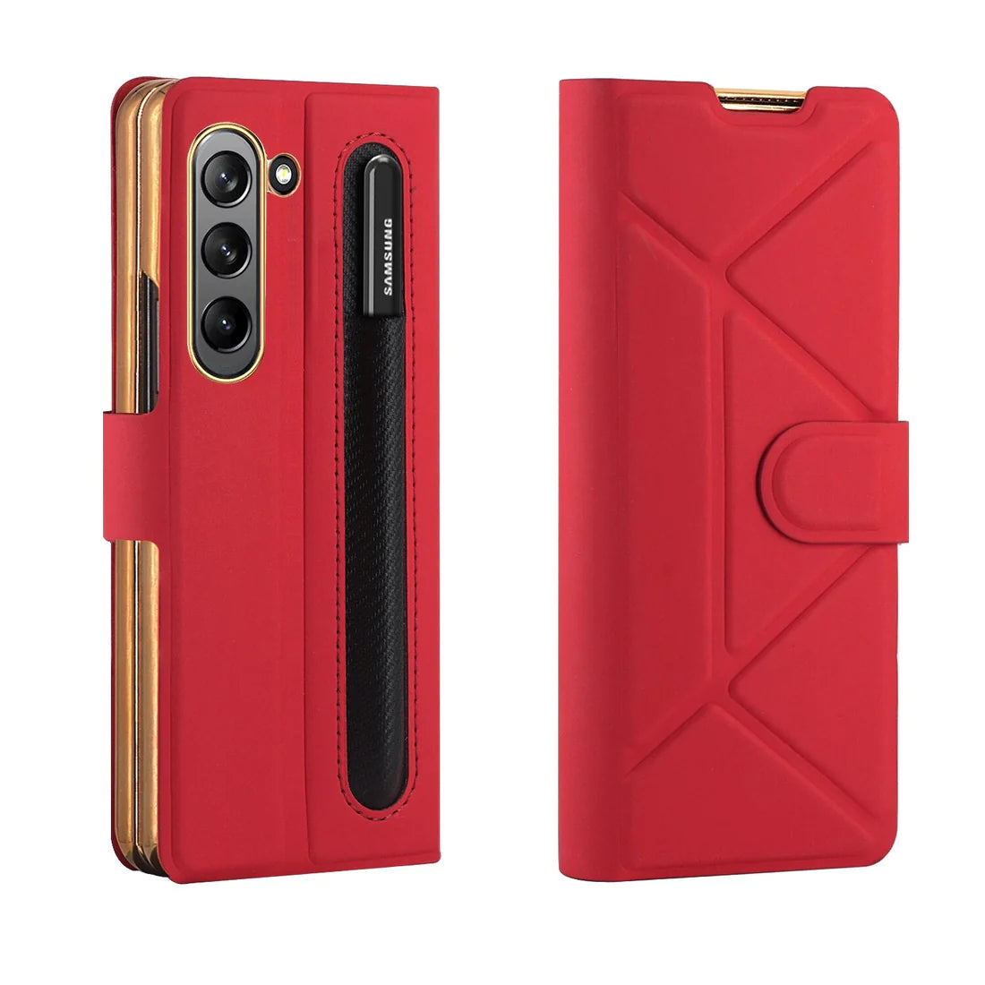 Leather Flip Stand S Pen Holder Slot Case For Galaxy Z Fold 4 & 5