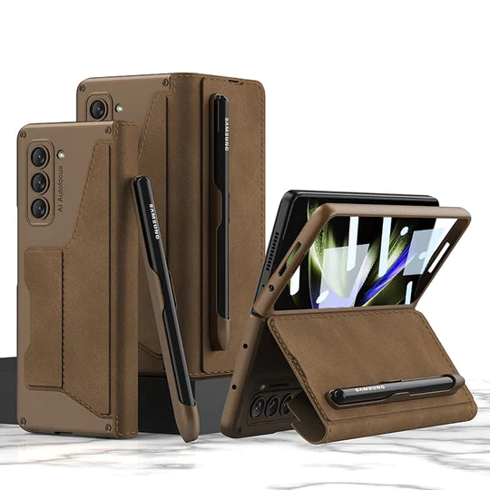 LEATHER CASE WITH DETACHABLE PEN HOLDER & CARD SLOT FOR SAMSUNG GALAXY Z FOLD 5