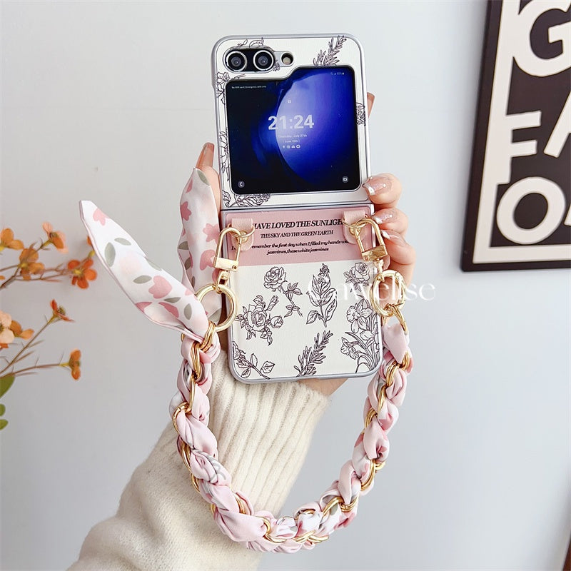 Luxury Floral Sketch Bracelet Case For Samsung Z Flip Series