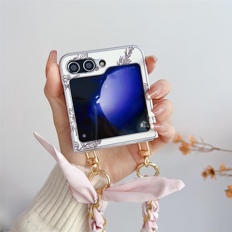 Luxury Floral Sketch Bracelet Case For Samsung Z Flip Series