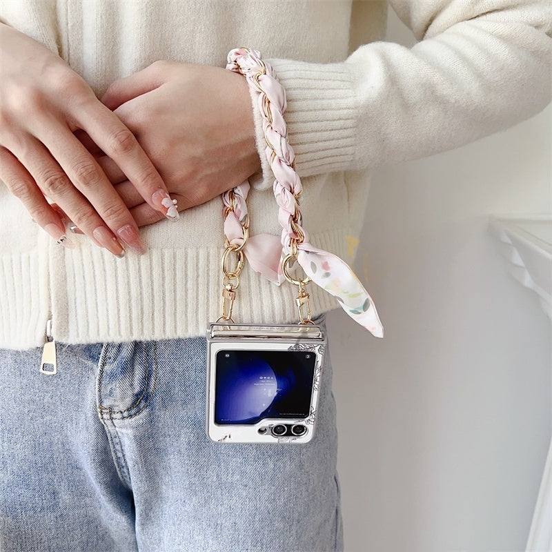 Luxury Floral Sketch Bracelet Case For Samsung Z Flip Series