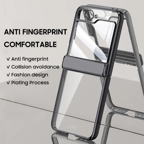 Shockproof Transparent Electroplating Case with Hinge Protection For Galaxy Z Flip