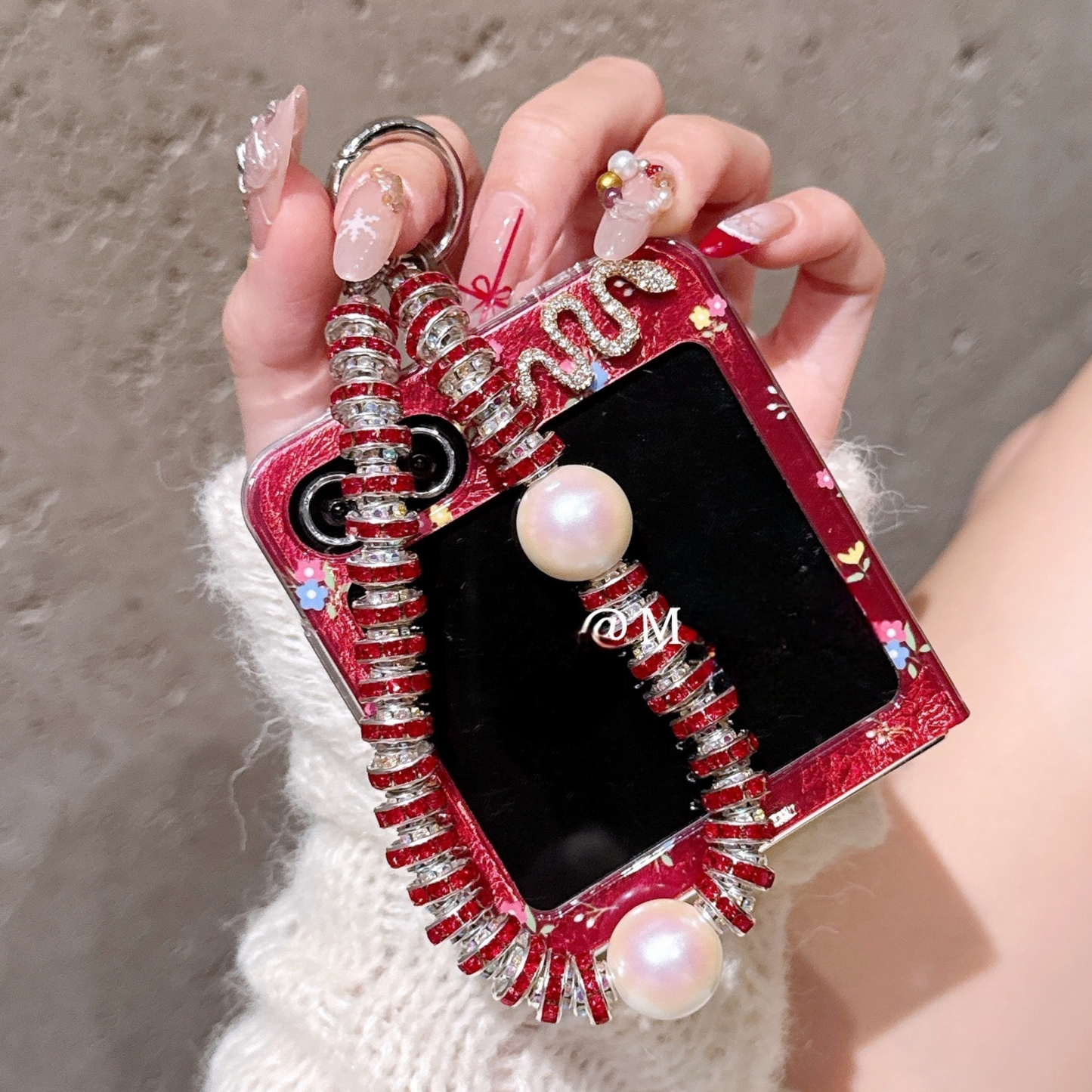 Red Snake & Floral Case with Chain for Galaxy Z Flip