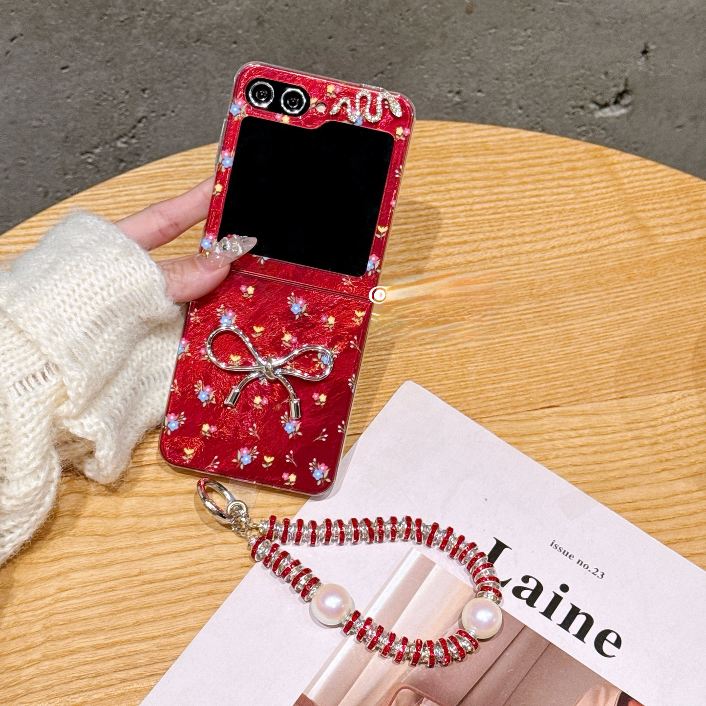 Red Snake & Floral Case with Chain for Galaxy Z Flip