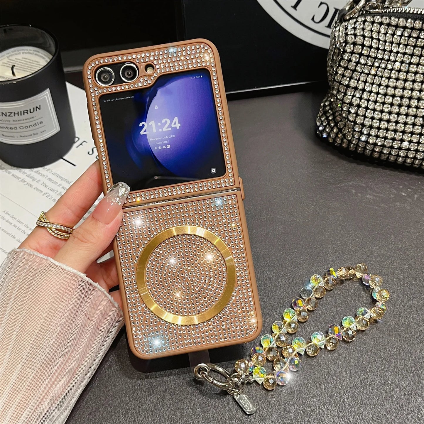 Luxury Diamond Crystal case Wrist Bracelet Strap For Galaxy Z Flip Series