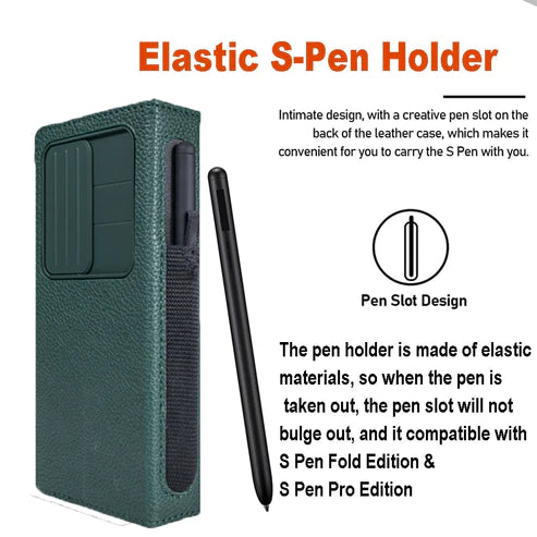LEATHER Z FOLD 4 CASE WITH PEN HOLDER AND SLOT CAMERA COVER