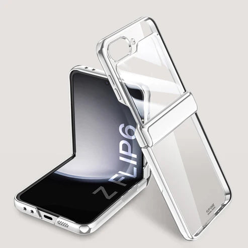 Shockproof Transparent Electroplating Case with Hinge Protection For Galaxy Z Flip