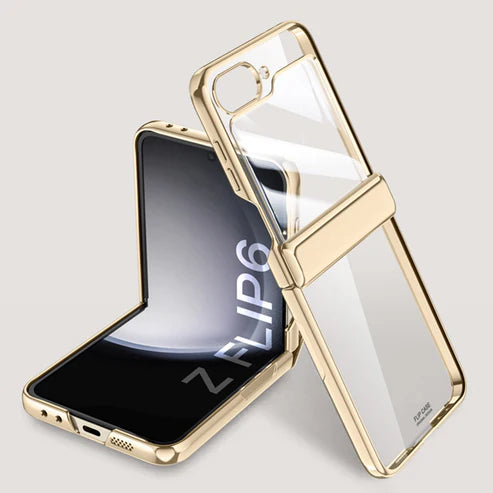 Shockproof Transparent Electroplating Case with Hinge Protection For Galaxy Z Flip