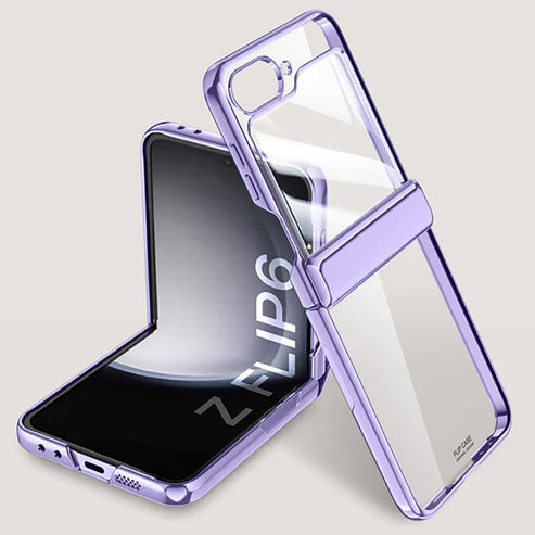 Shockproof Transparent Electroplating Case with Hinge Protection For Galaxy Z Flip