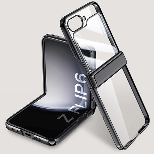 Shockproof Transparent Electroplating Case with Hinge Protection For Galaxy Z Flip