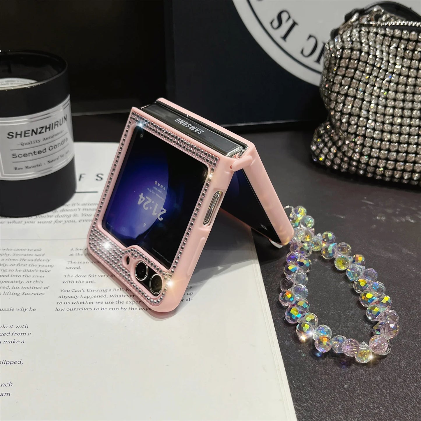 Luxury Diamond Crystal case Wrist Bracelet Strap For Galaxy Z Flip Series
