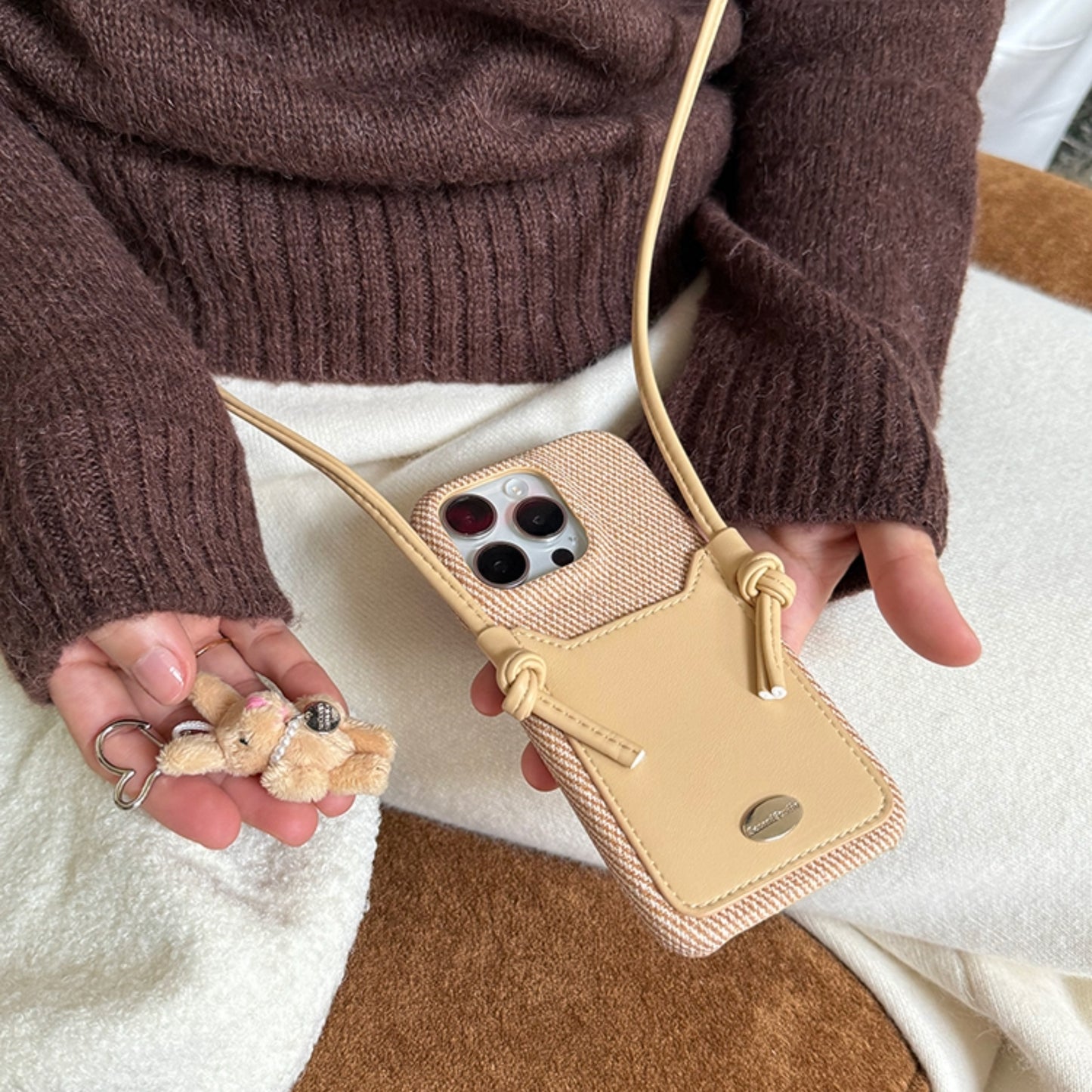 leather case  crossbody lanyard with card slot for iphone Series
