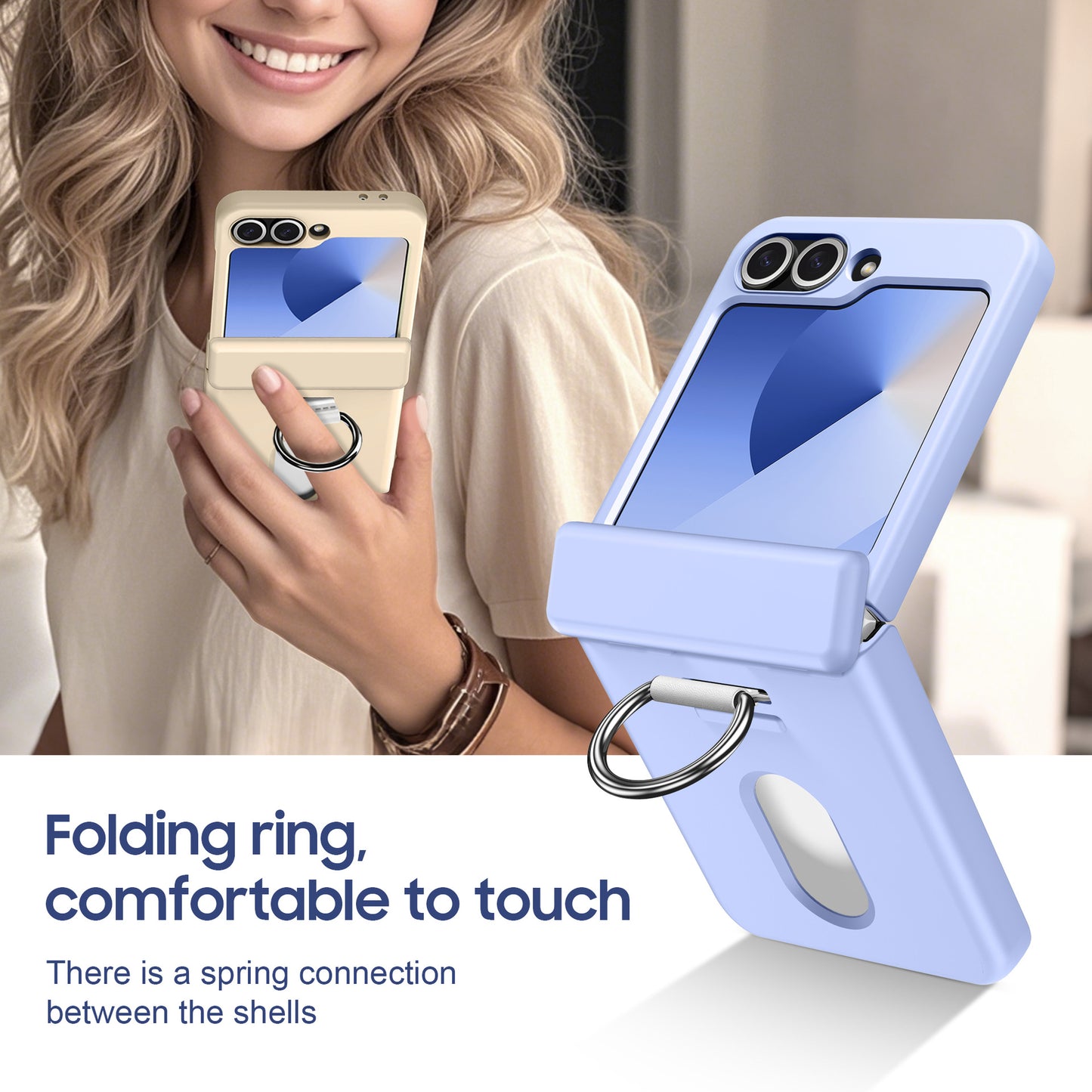 Shockproof Case with Hinge Guard, Card Holder, and Ring Bracket For samsung Z Flip