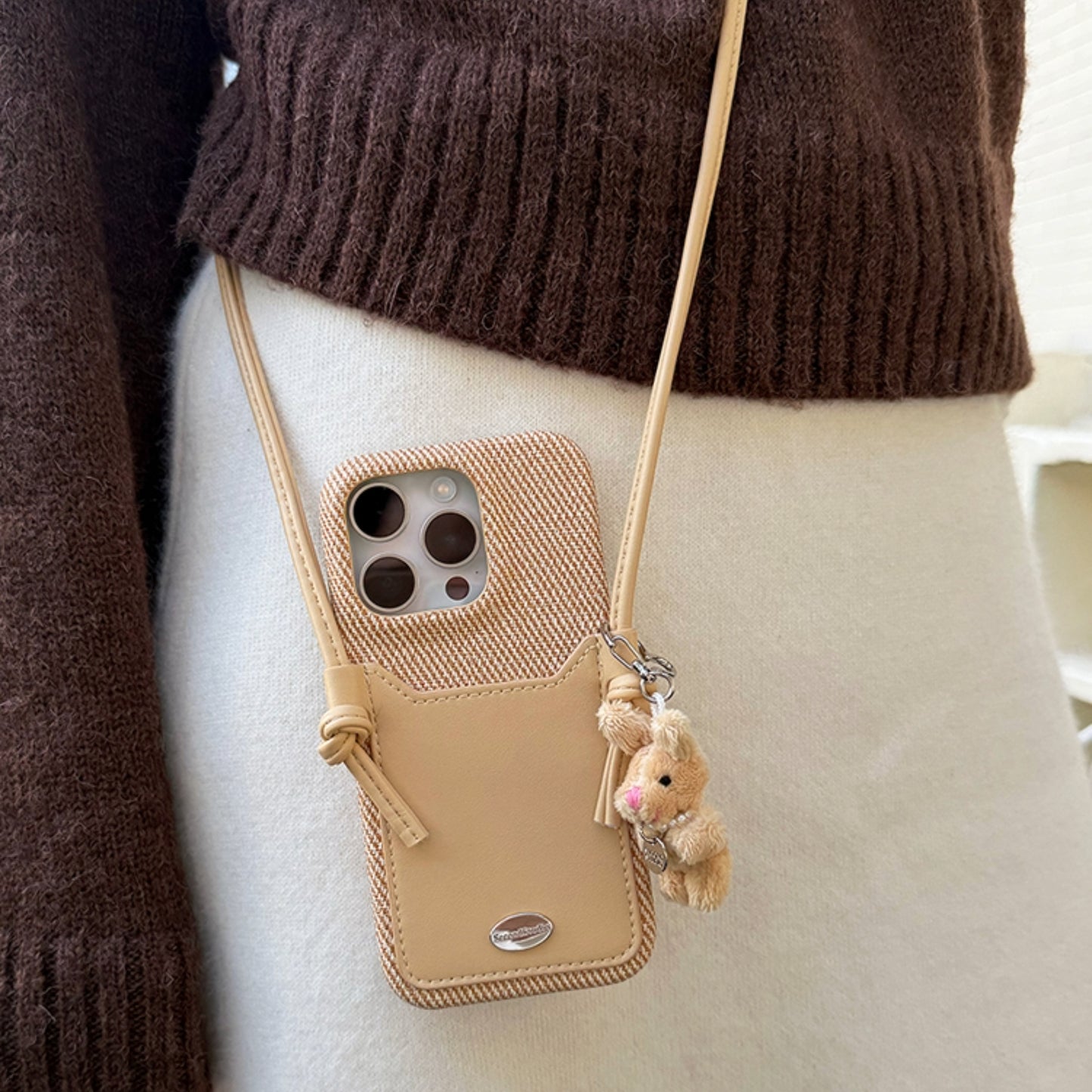 leather case  crossbody lanyard with card slot for iphone Series