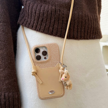 leather case  crossbody lanyard with card slot for iphone Series