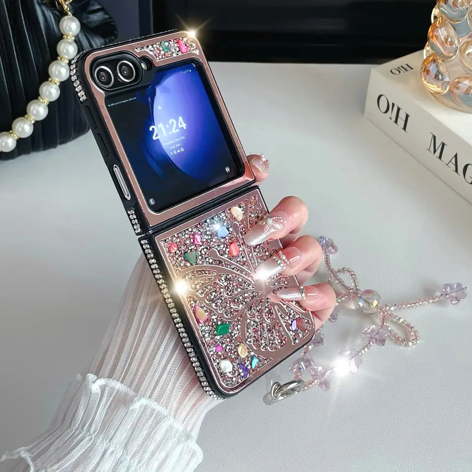 Luxury Diamond Butterfly Crystal Case with Chain for Samsung Galaxy Z Flip