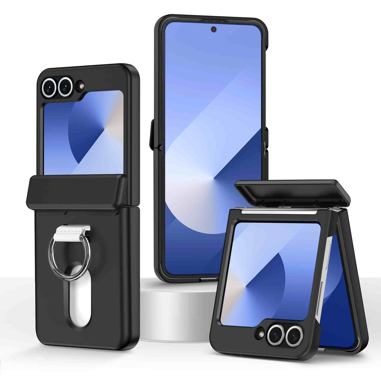 Shockproof Case with Hinge Guard, Card Holder, and Ring Bracket For samsung Z Flip