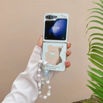 Cute Cartoon Bear and Rabbit Bracelet Case with Mirror for Samsung Galaxy Z Flip
