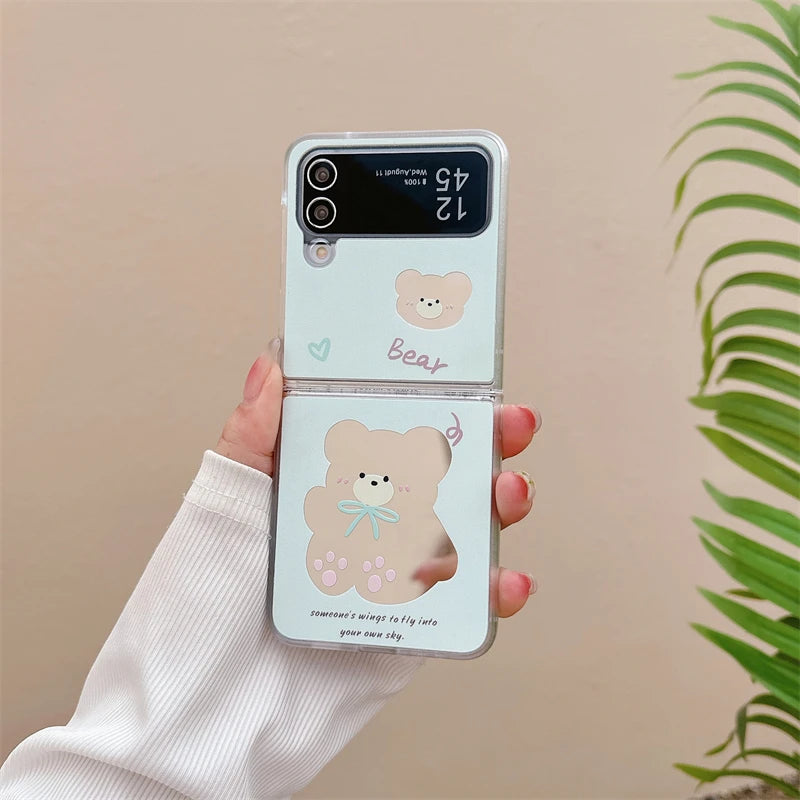 Cute Cartoon Bear and Rabbit Bracelet Case with Mirror for Samsung Galaxy Z Flip