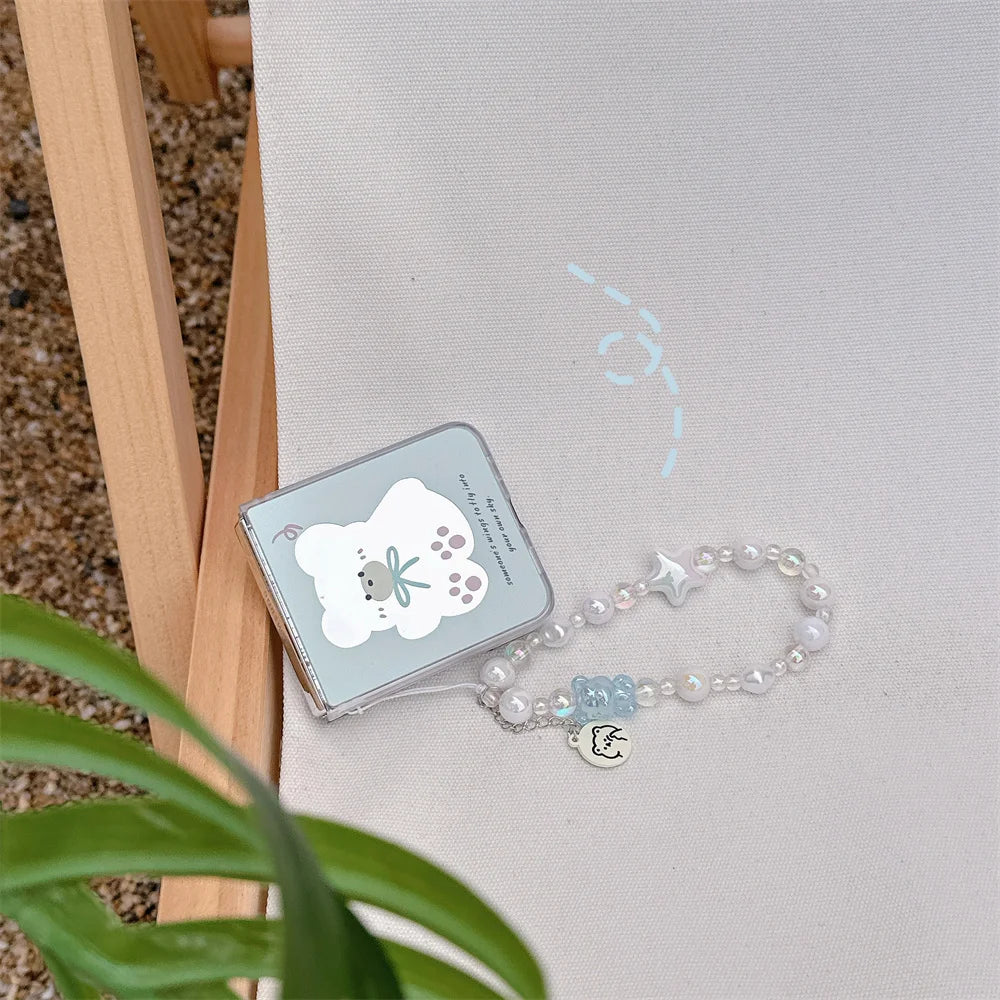Cute Cartoon Bear and Rabbit Bracelet Case with Mirror for Samsung Galaxy Z Flip