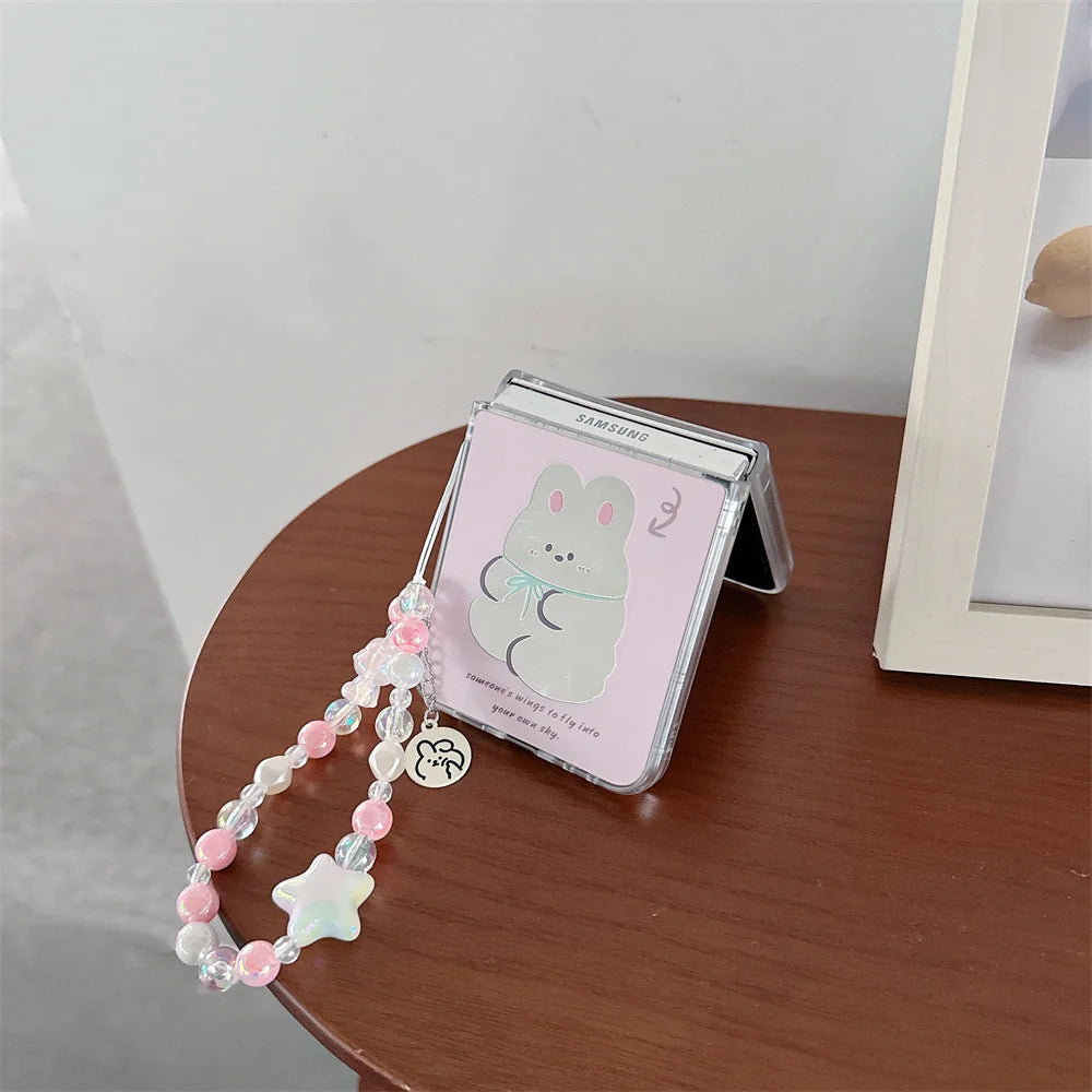 Cute Cartoon Bear and Rabbit Bracelet Case with Mirror for Samsung Galaxy Z Flip