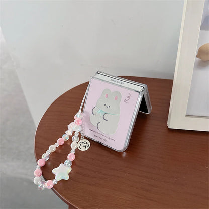 Cute Cartoon Bear and Rabbit Bracelet Case with Mirror for Samsung Galaxy Z Flip