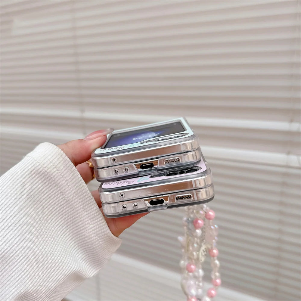 Cute Cartoon Bear and Rabbit Bracelet Case with Mirror for Samsung Galaxy Z Flip