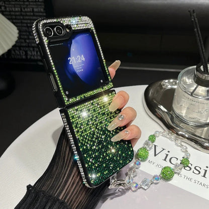 Luxury Crystal Flower Bow Diamond Wrist Chain Case for Samsung Galaxy Z Flip.