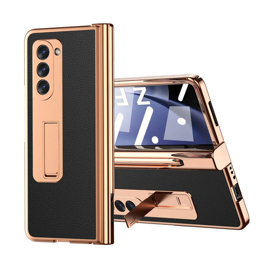 Leather Plating Case with Pen Holder & Kickstand for Samsung Galaxy Z Fold 5